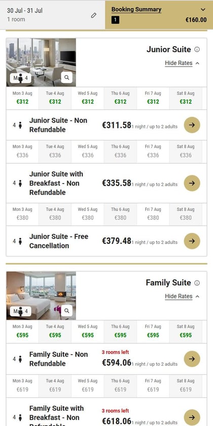 Bookassist Booking Platform rate and date comparison on mobile