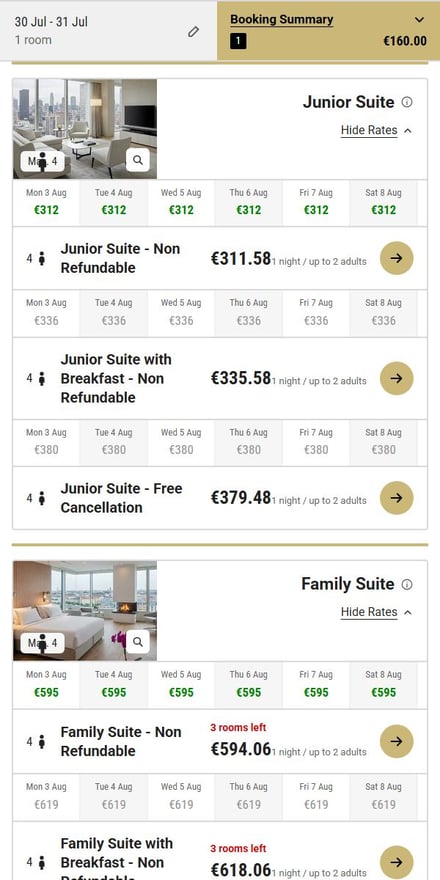 Bookassist Booking Platform rate and date comparison on mobile