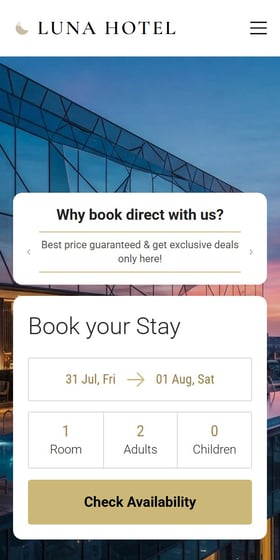 Bookassist Booking Platform booking start screen on mobile, dates and guests