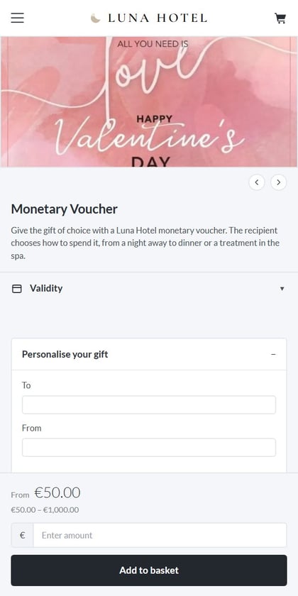 Bookassist Vouchers voucher page with gift personalisation on mobile