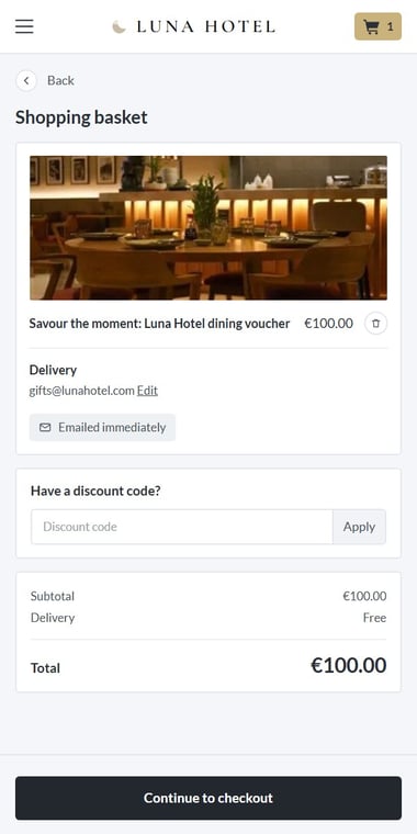 Bookassist Vouchers shopping basket and order summary on mobile