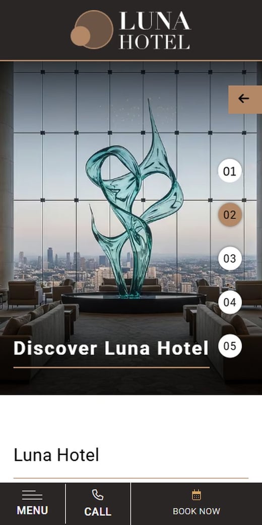 Hotel homepage on mobile, a Bookassist web design