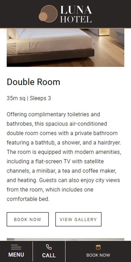 Hotel room detail page on mobile
