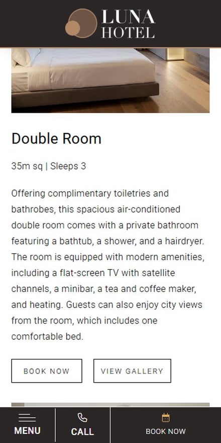 Hotel room detail page on mobile