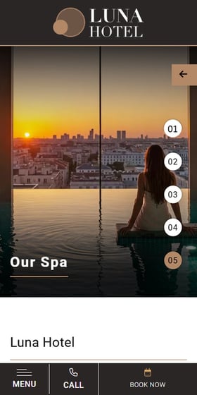 Hotel spa page on mobile, a Bookassist web design